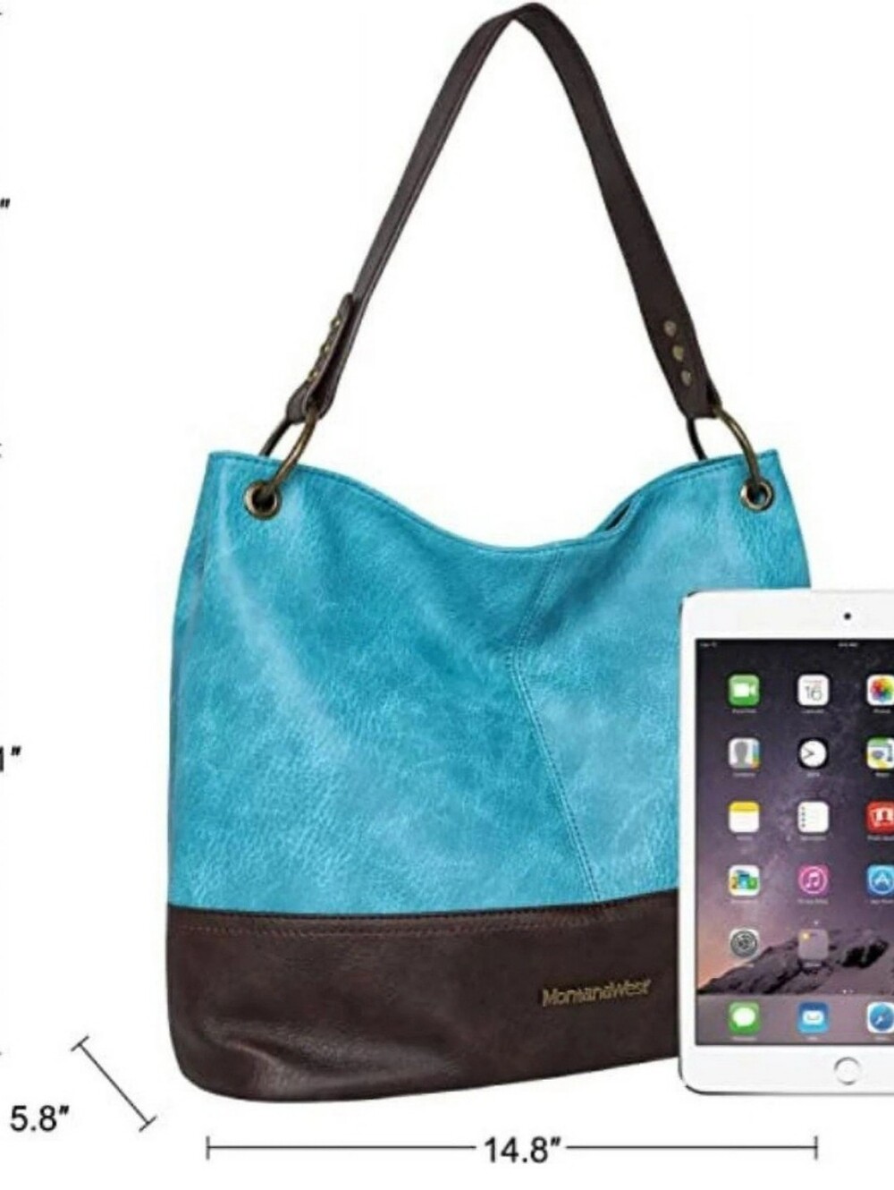 Montana West Turquoise and Black Two-Tone Shoulder Tote - Picture 3 of 7